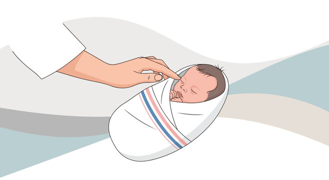 Gentle Touch: Depicting Newborn Comfort and Care with Peaceful Illustration