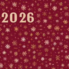 Elegant festive composition, the full number "2026" written clearly and kept together in the center of the design, surrounded by Christmas elements such as snowflakes, pine branches, ornaments, stars