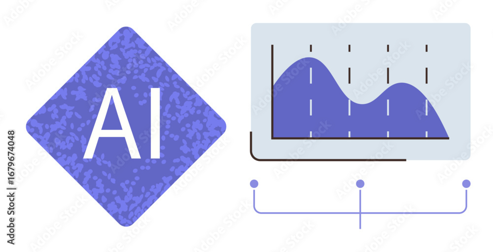 Poster ai text with a stylized diamond beside a data graph featuring curves, gridlines, and connected nodes