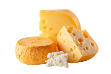 Assorted cheeses and cottage cheese on transparent background