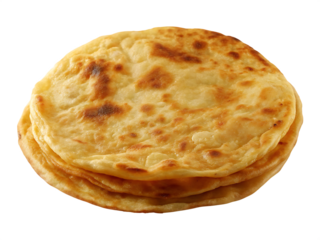Golden paratha stack isolated on a transparent background