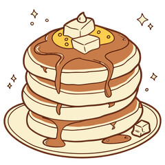 Illustration of stack of pancakes with syrup and butter