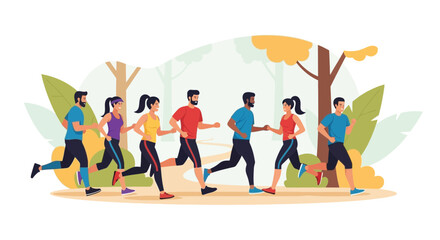 Group Of Friends Running Together In The Park, Promoting Fitness and A Healthy Lifestyle