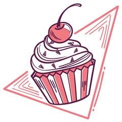Vector art of delicious cupcake with cherry on top