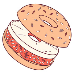 Vector art of hand drawn bagel sandwich with pineapple