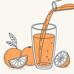 Vector art of fresh orange juice being poured into a glass