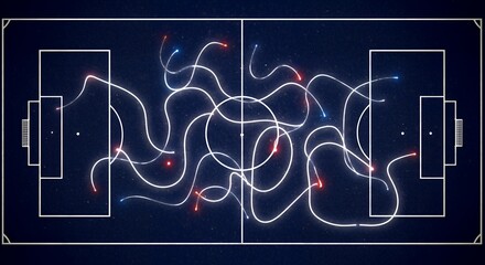 Conceptual Top View of a Soccer Field with Dynamic Lines of Motion
