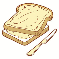 Vector art of two slices of toast with butter and knife
