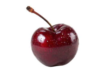 Single Fresh Red Cherry with Stem on Transparent Background