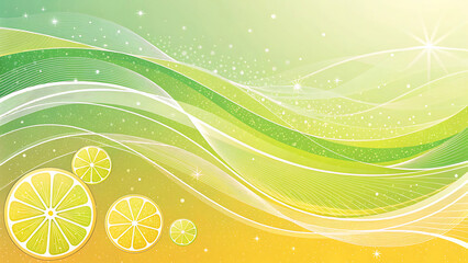 Vibrant Citrus Delight A Sunny Abstract Vector Art Composition with Green and Yellow Waves and Stars