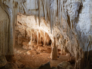 A very large cave Grotti Frassasi in Italy in the Umbria region Stone formations in the form of...