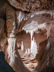 A very large cave Grotti Frassasi in Italy in the Umbria region Stone formations in the form of...