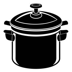 Pressure Cooker Black Silhouette Vector on White Background