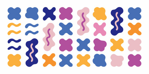 Abstract organic shapes and wavy lines in vibrant colors on a white background