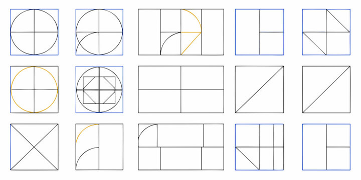 Geometric composition grid patterns and design elements for visual layout and structure