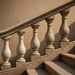 Elegant Staircase: A graceful stone staircase with ornate balusters, bathed in soft light and shadows, invites exploration of architectural elegance and timeless beauty.