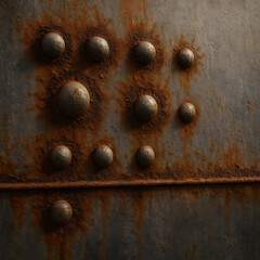 Decaying Metal Rivets: Close-up photograph showcases the textured surface of decaying metal plate, its rivets standing out against the backdrop of rust and age.