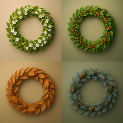 Wreath Collection: A visually pleasing composition showcases a collection of four elegant wreaths.