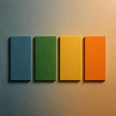 Color Palette Harmony: Four textured rectangular blocks in vibrant hues of blue, green, yellow, and orange, create a visually captivating composition with minimalist design.