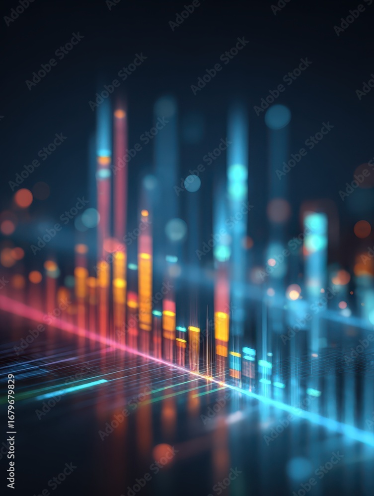 Aufkleber colorful bar and line charts with glowing digital elements representing business financial growth an