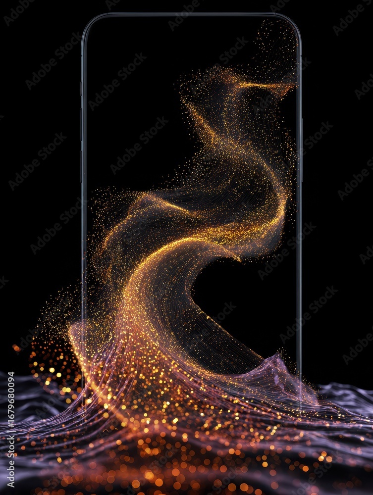 Poster immersive smartphone experience emerges from dynamic digital waves captivating with futuristic techn