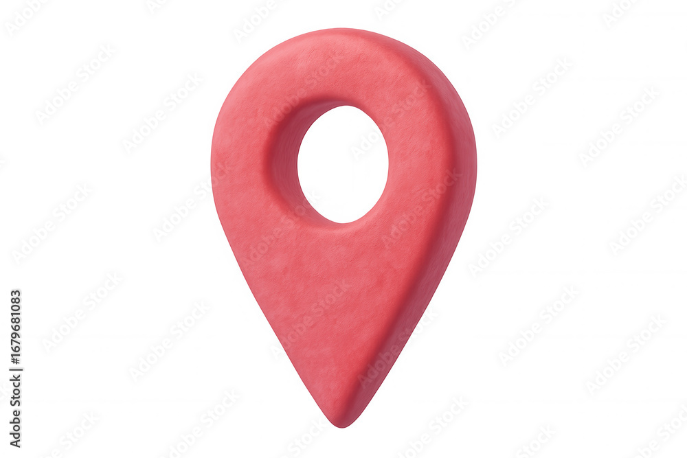 Poster red location pin marking precise gps coordinates, positioned on transparent backdrop with digital 3d