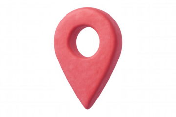 Red location pin marking precise gps coordinates, positioned on transparent backdrop with digital 3d rendering highlighting geographical reference point