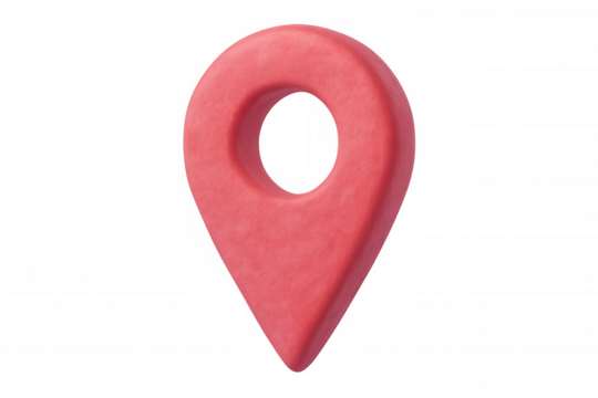 Red location pin marking precise gps coordinates, positioned on transparent backdrop with digital 3d rendering highlighting geographical reference point