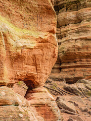Red rock formations reserve Altschlossfelsen in the Saarland region of Germany the stones have a...