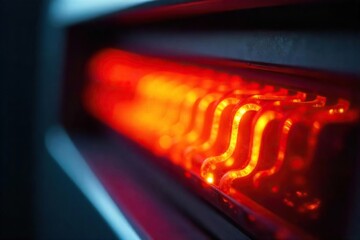 Close-up of a glowing electric heating element, radiating warmth and energy  Perfect for illustrating concepts of heat, energy efficiency, and home comfort ,  heat transfer,  comfort