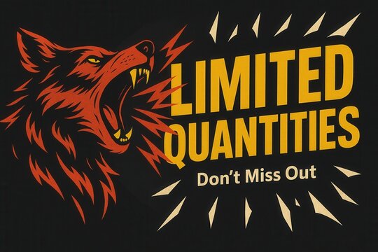 Eye-catching banner with LIMITED QUANTITIES and Don't Miss Out offer, dynamic style, urgent retail promotion for limited stock.