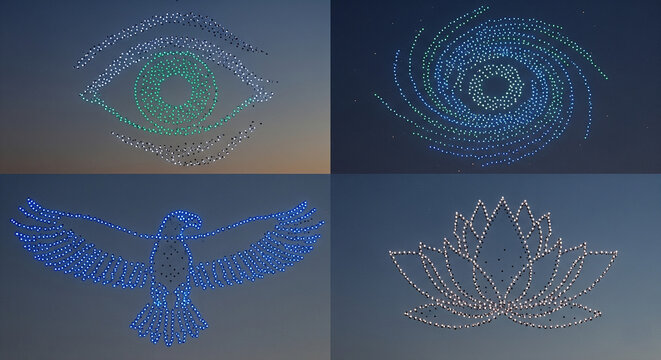 Drone Light Show with Symbolic Figures