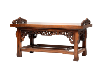 Carved Chinese Rosewood Bench on Transparent Background