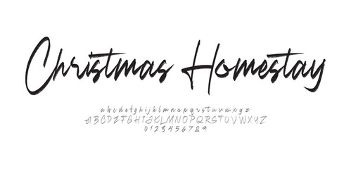 Christmas homestay Signature Font Uppercase Lowercase And Number. Script Font Calligraphy Logotype  elegant Font Type Font lettering handwritten. vector illustration  
