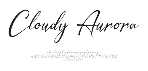 Cloudy Aurora Signature Font Uppercase Lowercase And Number. Script Font Calligraphy Logotype  elegant Font Type Font lettering handwritten. vector illustration  
