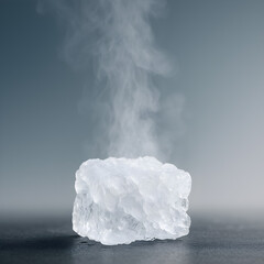 Melting Ice: A block of ice steams and melts, symbolizing transformation, change, and the fleeting nature of matter. capturing the raw elegance of this natural phenomenon.