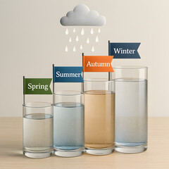 Seasons in Glass: a simple illustration depicting the four seasons represented in glasses. the clear water symbolizing the change in season.