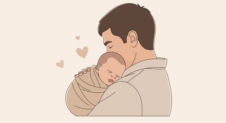 Father's Tender Embrace: A Gentle Illustration of Parental Love and Comfort Offered