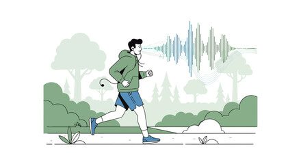 Energetic Runner Vector Illustration Depicting Performance Enhancement With Music Visualization