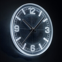 Modern Timepiece: A stylish, glowing clock on a dark, cinematic background. Featuring a sleek, contemporary design, illuminated by neon lighting.