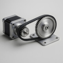 Mechanical Precision: A close-up studio shot showcases intricate mechanical components&mdash;gears, belts, and motor&mdash;interconnected in a harmonious display of engineering prowess.