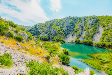Fototapeta premium Kudin most or Kudin bridge on Krupa river in Croatia in Velebit National park