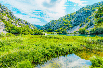 Kudin most or Kudin bridge on Krupa river in Croatia in Velebit National park