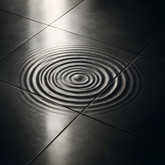 Water Ripple on Tile: A close-up, artistic capture reveals the serene beauty of water ripples expanding across a dark, tiled surface. Minimalist and elegant.