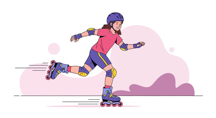 Fototapeta premium Energetic Youthful Figure Gliding With Roller Skates Amidst Pink Hues For Recreational Activity