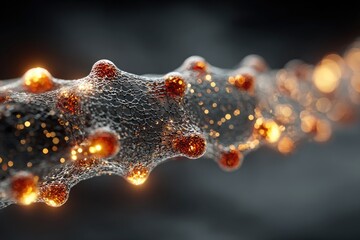 Abstract microscopic structure, glowing nodes