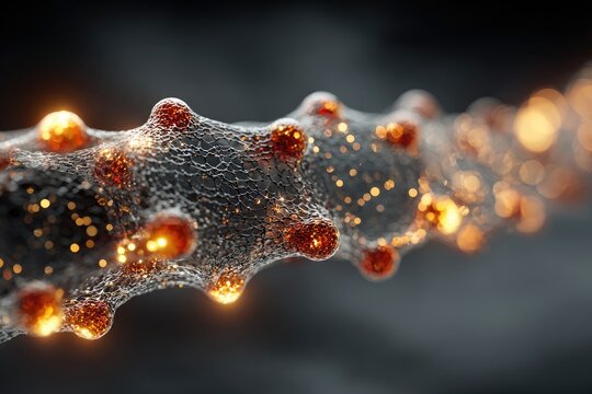 Abstract microscopic structure, glowing nodes