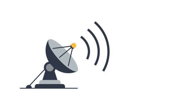 Modern communication antenna with signal waves on white background