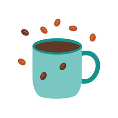 Flat Color Enamel Style Coffee Cup with Beans  