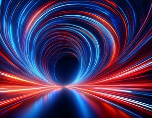 abstract blue and red light trails forming a vortex visual illusion digital art